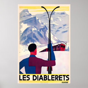 Les Diablerets Swiss Alps Switzerland Ski Vintage Poster