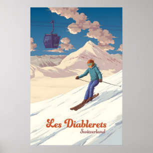 Les Diablerets Switzerland Ski Resort Travel Poster