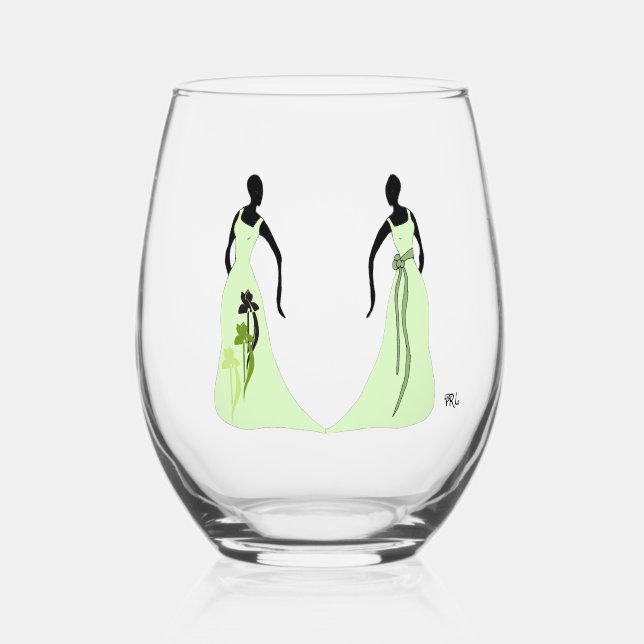 Les Femmes 16 oz. Stemless Wine Glass Green (Front)