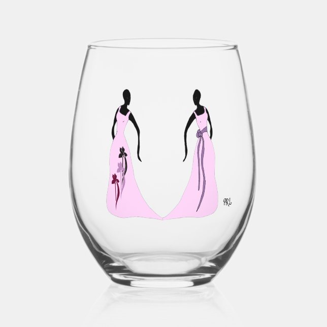 Les Femmes 16 oz. Stemless Wine Glass Pink (Front)