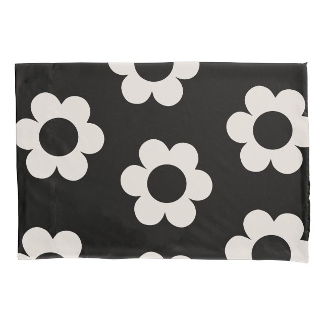 Les Fleurs 02 Black And White Floral Retro Flowers Pillowcase (Front)