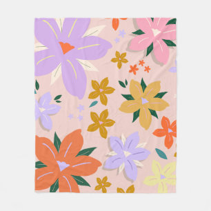Les Fleurs 04 Retro Colourful Floral Fleece Blanket