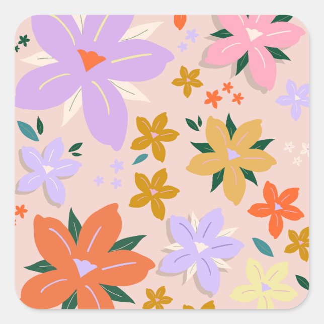 Les Fleurs 04 Retro Colourful Floral Square Sticker (Front)