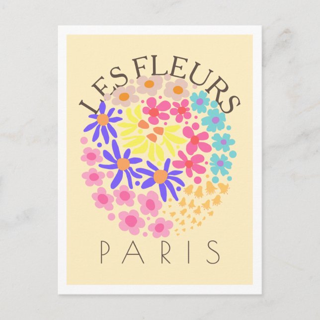 Les Fleurs Paris Colourful Postcard (Front)