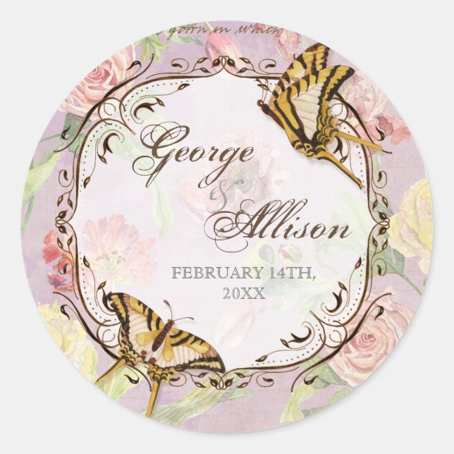 Les Fleurs Peony Rose Tulip Floral Flowers Wedding Classic Round Sticker (Front)