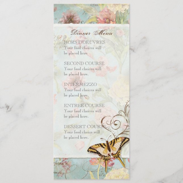 Les Fleurs Peony Rose Tulip Floral Flowers Wedding Menu (Front)