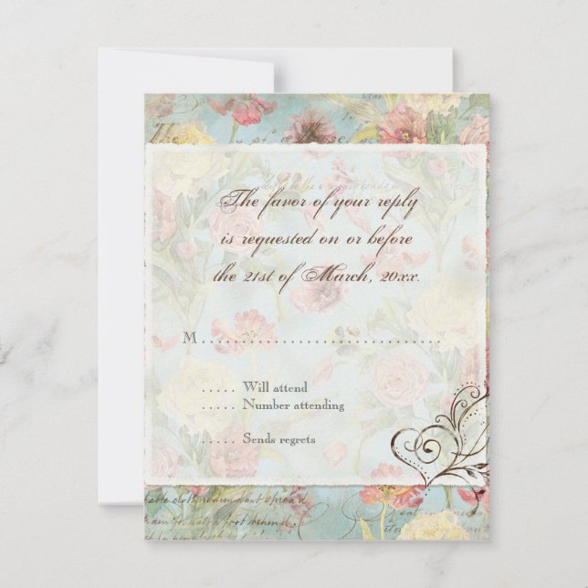Les Fleurs Peony Rose Tulip Floral Flowers Wedding RSVP Card (Front)