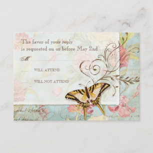 Les Fleurs Peony Rose Tulip Floral Flowers Wedding RSVP Card