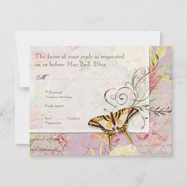 Les Fleurs Peony Rose Tulip Floral Flowers Wedding RSVP Card (Front)