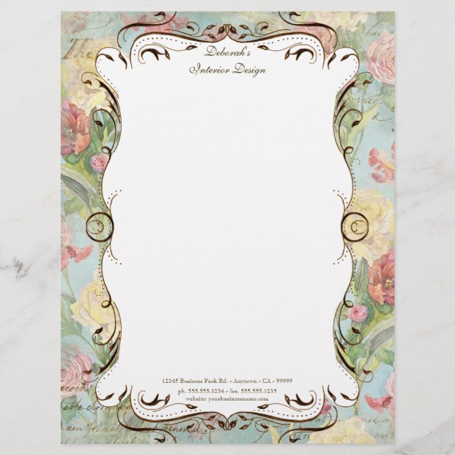 Les Fleurs Peony Rose Tulip Floral Stationery Letterhead Template (Front)