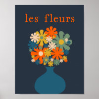 Les Fleurs Retro Flowers in Vase Blue Orange