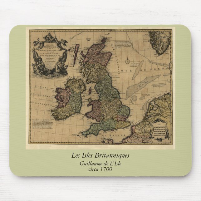 Les Isles Britanniques, 1700's Map Mouse Pad (Front)