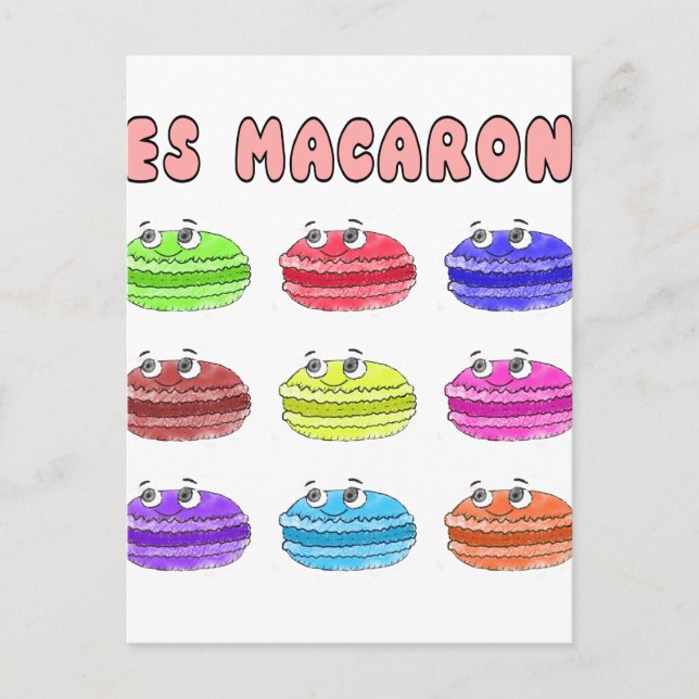 Les Macarons Cute Cartoon Postcard (Front)