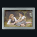Les Noisettes: Young Girls Collecting Hazelnuts Belt Buckle<br><div class="desc">The warm autumn sun dappled through the leaves of the hazelnut tree, casting dancing shadows on the forest floor. Two young girls, Elise and Juliette, sat beneath its branches, a small pile of golden nuts nestled amongst the fallen leaves. - Elise, the elder of the two, leaned against the rough...</div>