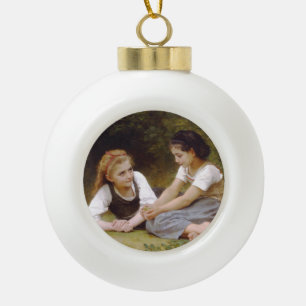 Les Noisettes: Young Girls Collecting Hazelnuts Ceramic Ball Christmas Ornament