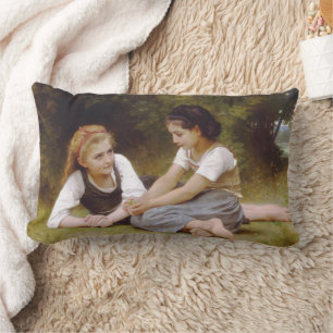 Les Noisettes: Young Girls Collecting Hazelnuts Lumbar Cushion