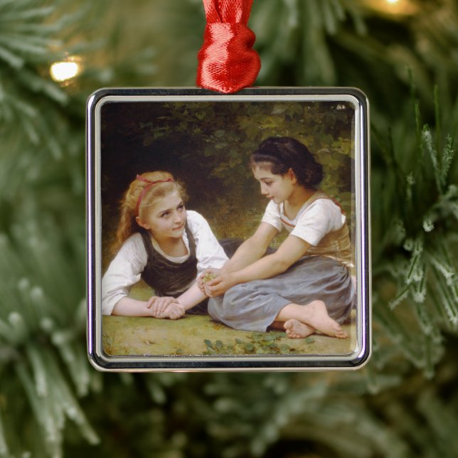 Les Noisettes: Young Girls Collecting Hazelnuts Metal Tree Decoration (Tree)