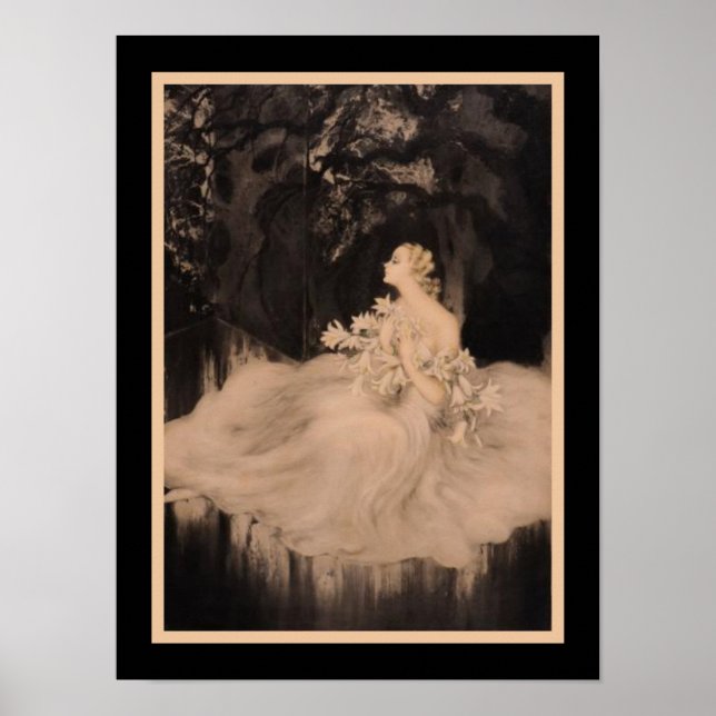 'Les Orchidees et Dame aux Lis" (2 of 2) Art Deco Poster (Front)