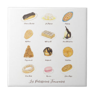 Les Pâtisserie Françaises watercolor Tile