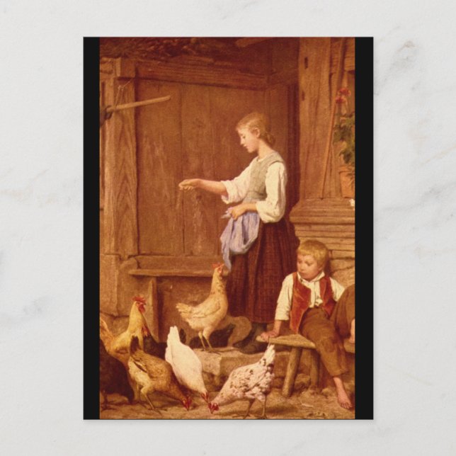 Les Poules', Albert Anker_Groups and Figures Postcard (Front)