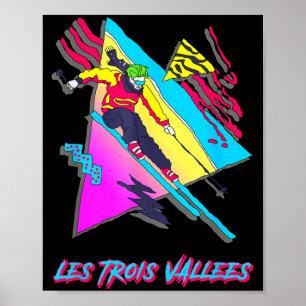 Les trois vallees vibrant skiing colourful geometr poster