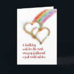 Lesbian Birthday Wish for Girlfriend, Hearts Card<br><div class="desc">Wish your mate,  the most amazing girlfriend a girl could ask for,  a happy birthday with this lgbt colourful greeting card that has a bright airbrush effect image of two interlocking hearts,  which have formed at the end of a rainbow.</div>