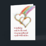 Lesbian Birthday Wish for Girlfriend, Hearts Card<br><div class="desc">Wish your mate,  the most amazing girlfriend a girl could ask for,  a happy birthday with this lgbt colourful greeting card that has a bright airbrush effect image of two interlocking hearts,  which have formed at the end of a rainbow.</div>