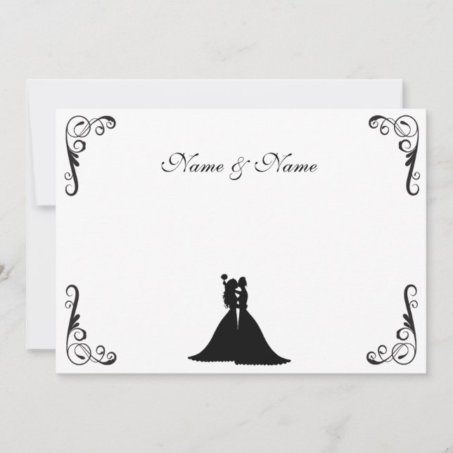 Lesbian Bride and Bride Black and White Wedding Invitation (Front)