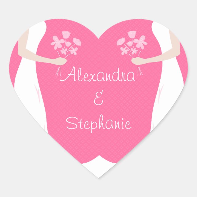 Lesbian Brides Personalised Heart Sticker (Front)