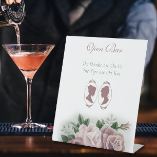 Lesbian Brides Regency Pink Roses Pedestal Sign