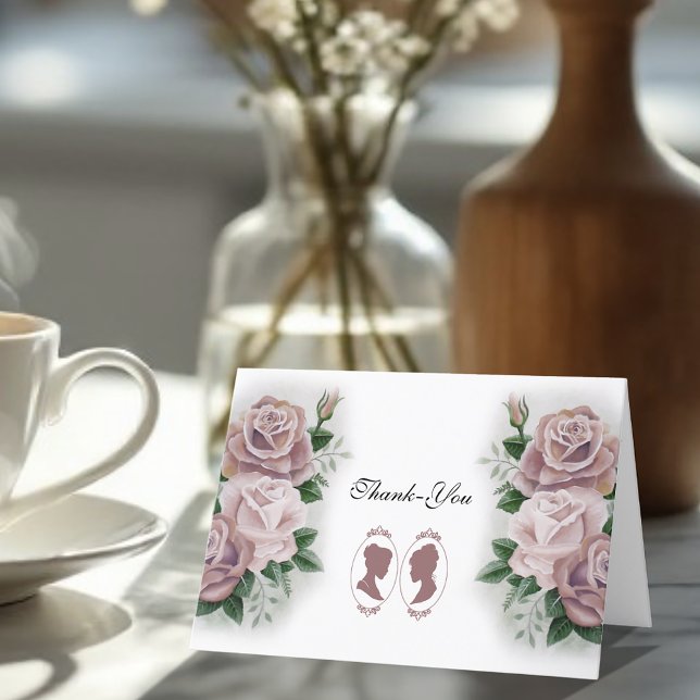 Lesbian Brides Regency Pink Roses Thank You Card (Creator Uploaded)