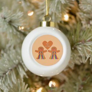 Lesbian Christmas Gingerbread Ladies Couple  Ceramic Ball Christmas Ornament