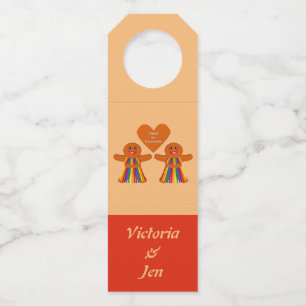 Lesbian Christmas Gingerbread Ladies Couple Custom Bottle Tag