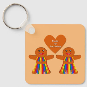 Lesbian Christmas Gingerbread Ladies Couple Custom Key Ring