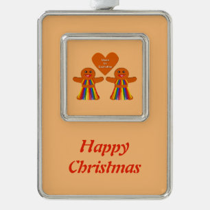 Lesbian Christmas Gingerbread Ladies Couple Custom Silver Plated Framed Ornament