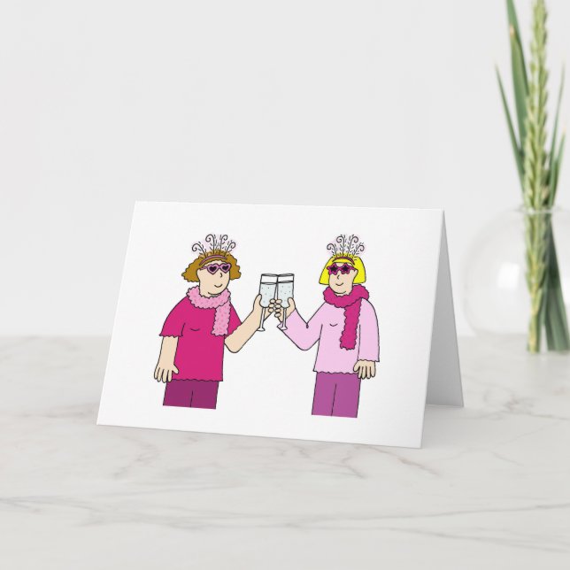 Lesbian Couple, Congratulations Fun Cartoon Card (Front)