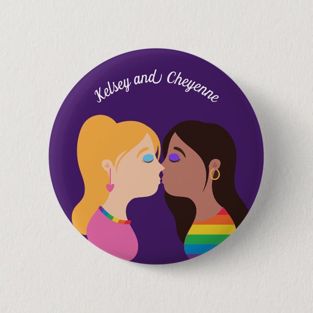 Lesbian Couple Kiss Cute Custom Gay Pride Purple 6 Cm Round Badge (Front)