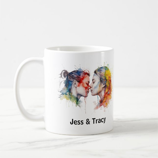 Lesbian Couple Kiss Pride Month Mug, Customised Coffee Mug (Left)