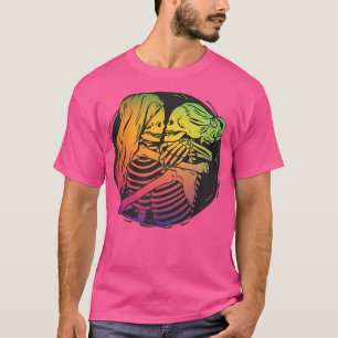 Lesbian Couple LGBTQ Pride Rainbow Flag Skeletons T-Shirt