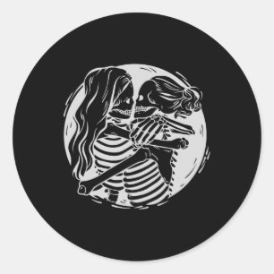 Lesbian Couple Lgbtq Pride Skeletons Kissing Valen Classic Round Sticker