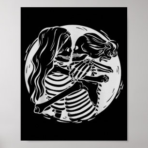 Lesbian Couple Lgbtq Pride Skeletons Kissing Valen Poster