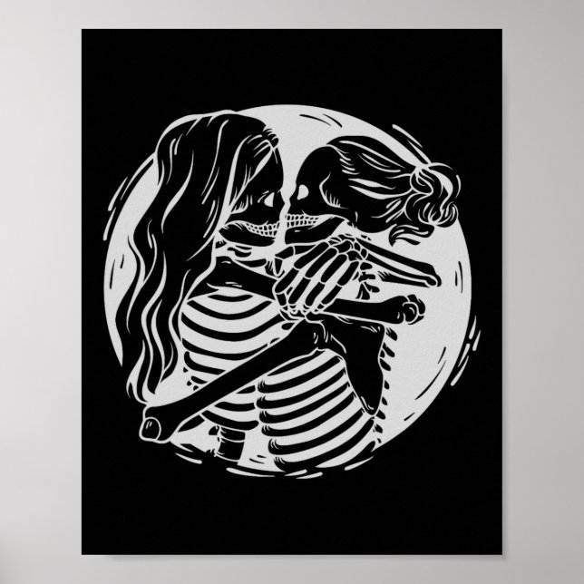 Lesbian Couple Lgbtq Pride Skeletons Kissing Valen Poster (Front)