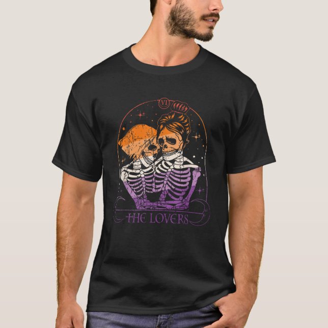 Lesbian Couple Lovers Tarot Card LGBTQ Skeleton Va T-Shirt (Front)