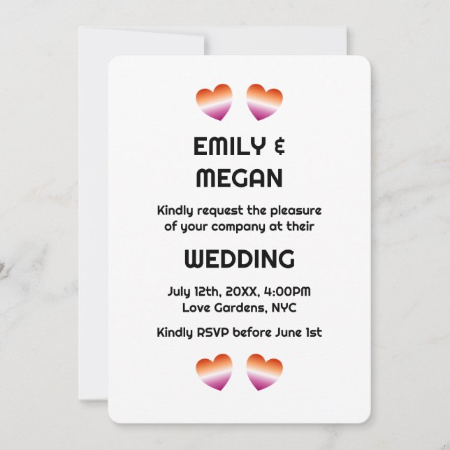 Lesbian couple minimalist gay heart wedding  invitation (Front)