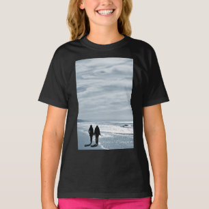 Lesbian Couple Walks Side by Side on a Sandy Beach T-Shirt