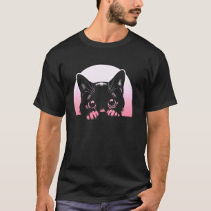 Lesbian Cute Peeking Cat Retro Sunset Pride Art T-Shirt