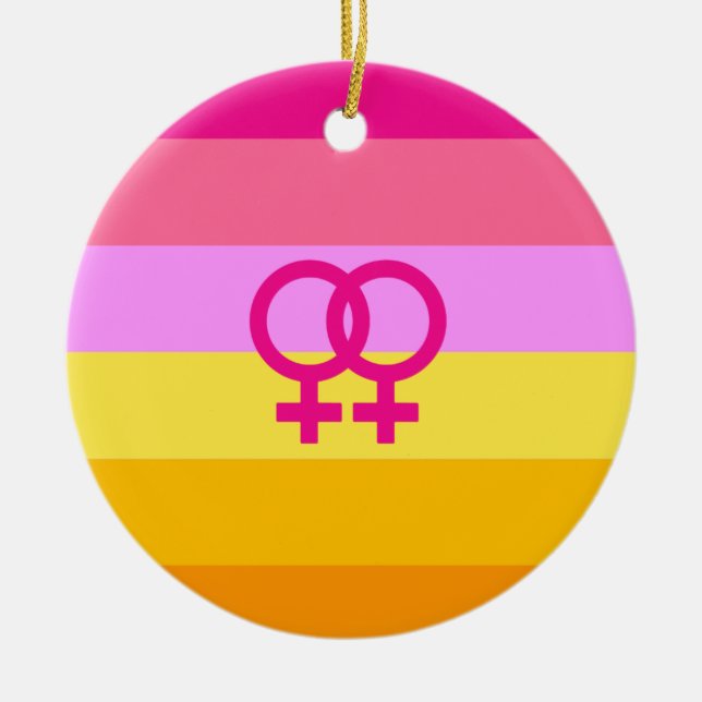Lesbian Dawn Pride WLW Ceramic Tree Decoration (Front)