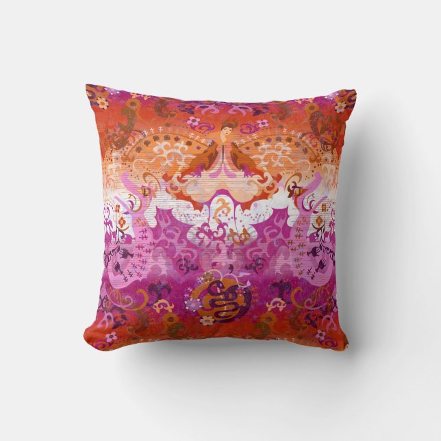 Lesbian dragon damask - new 2018 pride flag colour cushion (Front)
