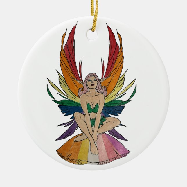 Lesbian Faerie  Ceramic Tree Decoration (Front)