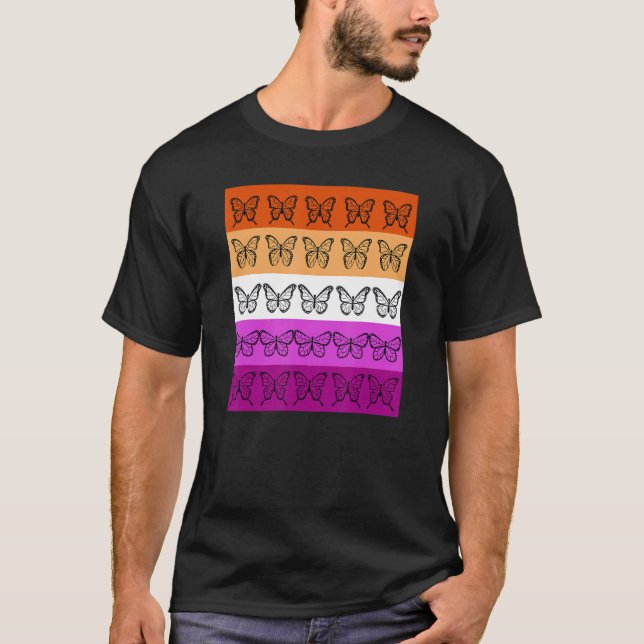 Lesbian Flag Colour Butterfly Subtle Sapphic Pride T-Shirt (Front)